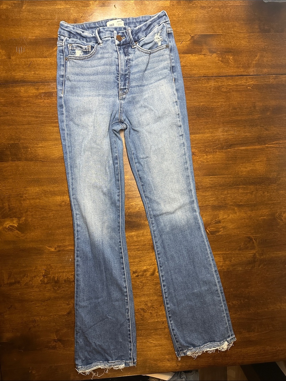 BKE Light Blue Flare Jeans with Distressed Hem